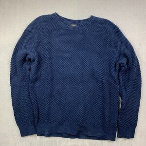 J Crew Mens Sweater Large Blue Crewneck Long Sleeve Seed Stitch Knit 100% Cotton